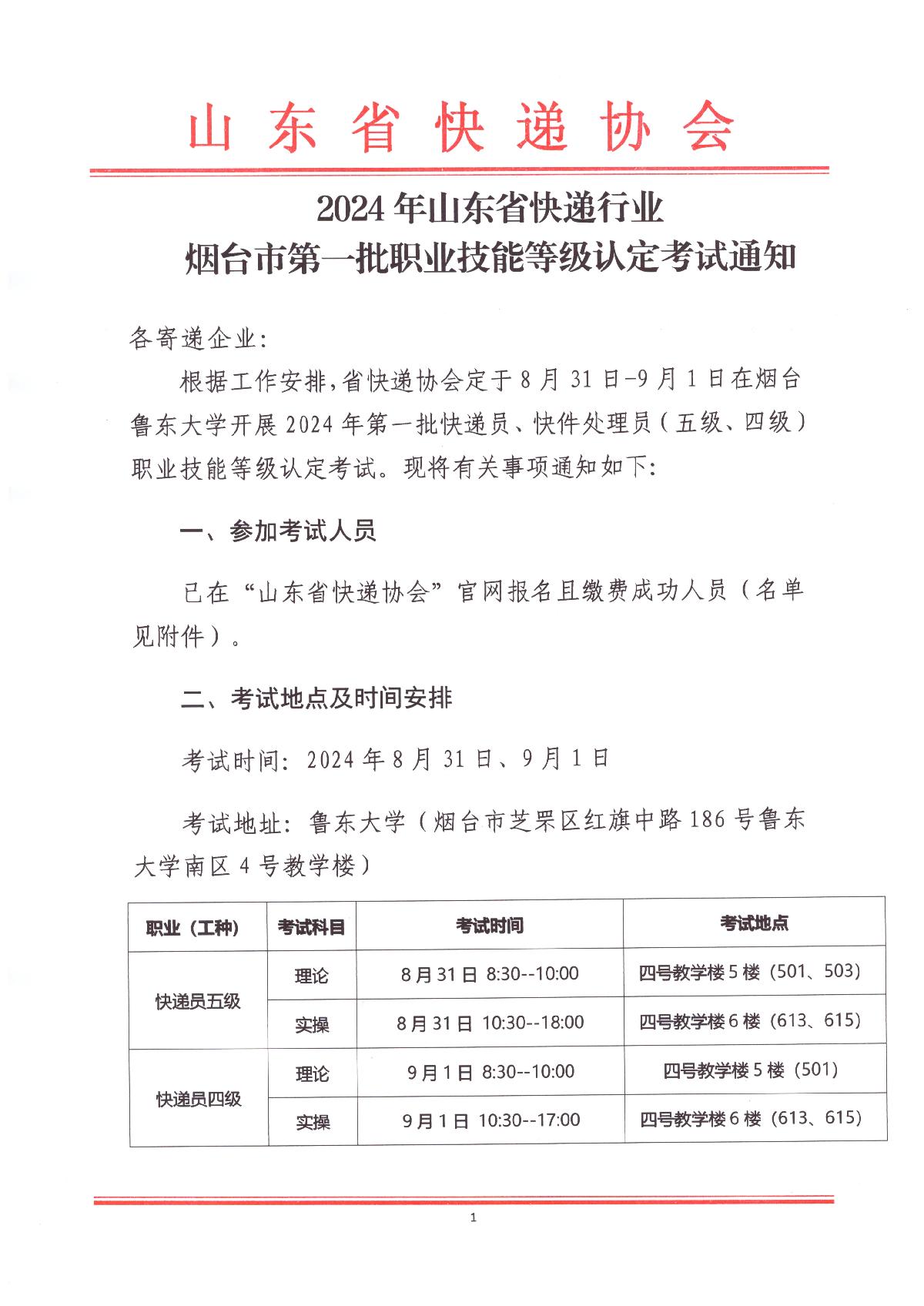 2024年山东省快递行业烟台市第一批职业技能等级认定考试通知_1.JPG